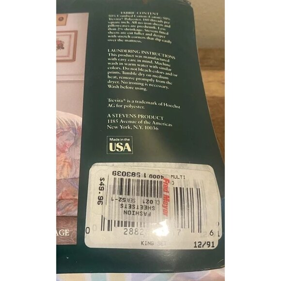 Vintage 1991 Gloria Vanderbilt King Sheet Set GLORIA’S COLLAGE Floral Pastel NEW - Picture 4 of 6